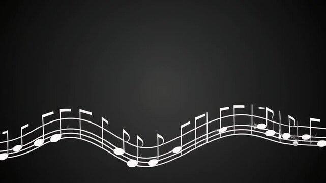 Wavy musical notes flowing across a dark textured background with subtle light
