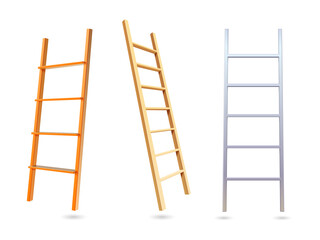 Three wooden ladders on transparent background © Mahmuda