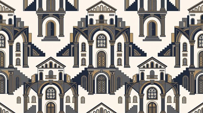 Architectural Arches Windows and Columns Seamless Repeating Pattern