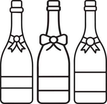 Champagne Gift Bottle Icon Set with Bows and Ribbons
Sparkling Wine Bottle Silhouettes for Celebration and Gifting
Black Champagne Bottle Vector Collection with Decorative Bows
Festive Wine Bottle Ico