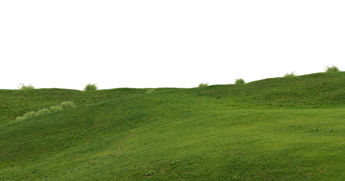Green hills panorama landscape isolated on white or transparent png
