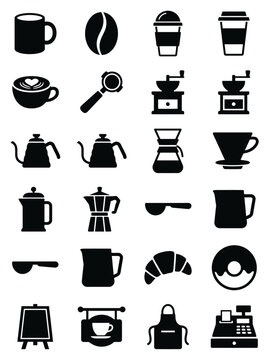 Coffee Shop Icon Set Vector Black Silhouette Icons For Barista And Cafe Graphic Design