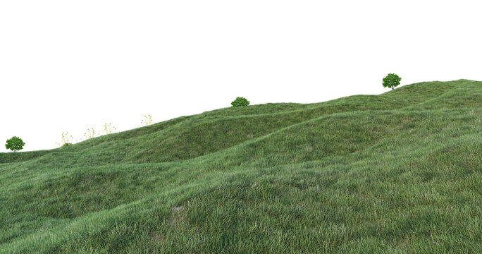 Green hills panorama landscape isolated on white or transparent png