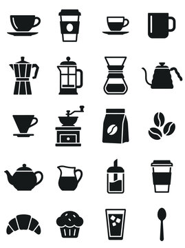 Coffee Icons Set Vector Cafe Brew Equipment Vector Elements