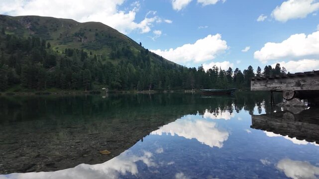 Panoramic landscape of Gro&szlig;er Scheibelsee in the Austrian alpine wilderness