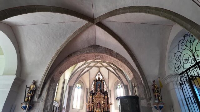 Aesthetic Gothic ribbed ceiling of the Oppenberg church in Styria