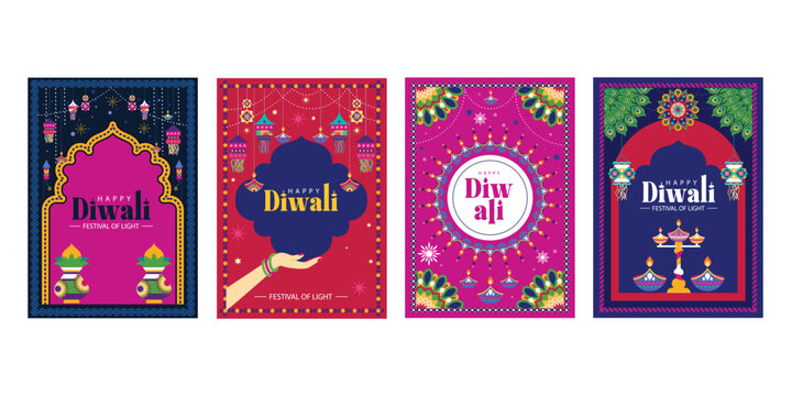 Happy diwali vertical poster set