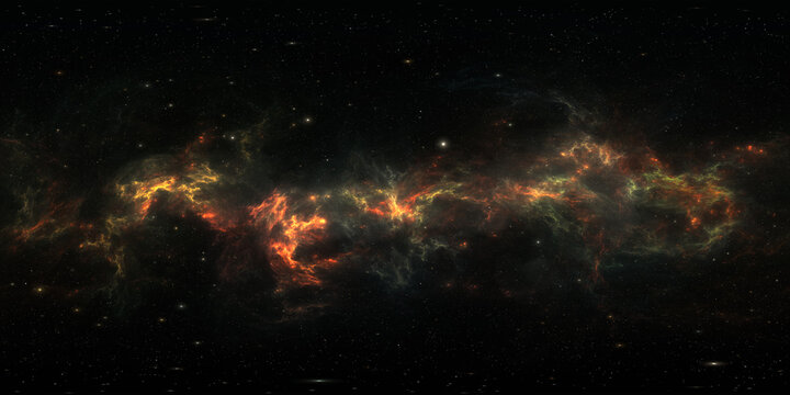 360-Degree 12K Panoramic Space Background with Starfield and Nebula. No-Ai