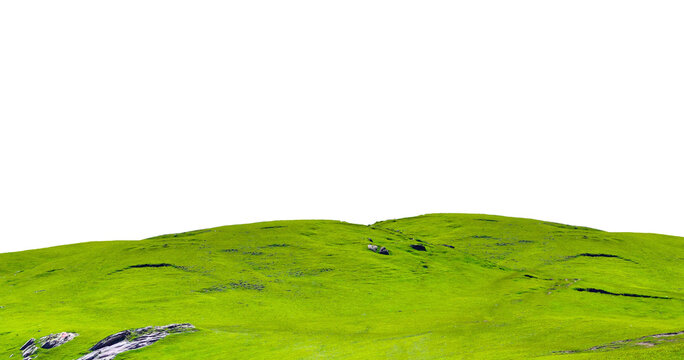 Green hills panorama landscape isolated on white or transparent png
