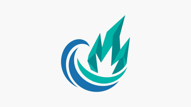 Abstract water drop logo with flame and wave shape in blue and teal gradient. Modern fluid vector icon isolated on white background. Perfect for water, energy, oil, gas, environment, spa, wellness, an