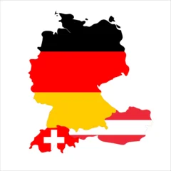 Flag map outline shape of German Speaking Countries. Flags of countries fill the shapes with their colors. Symbol of regional cooperation, identity and partnership © pyty