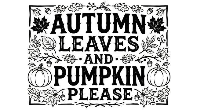 Decorative vintage style typography design with autumn leaves and pumpkins for seasonal fall holiday decor