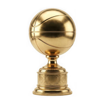 Golden basketball trophy isolated on transparent background