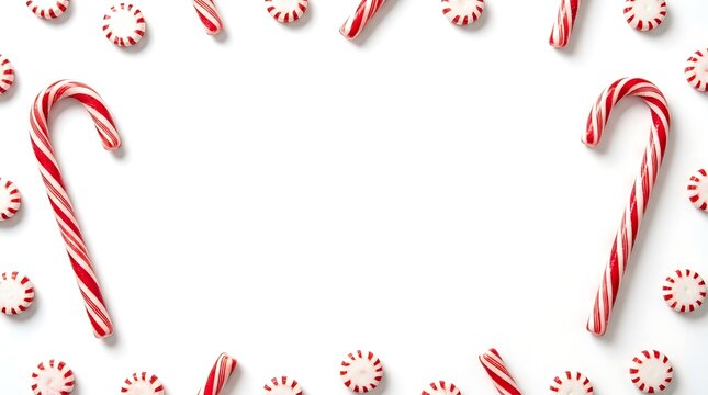 A festive border of candy canes and peppermint sweets wishing everyone a very merry christmas and happy holidays