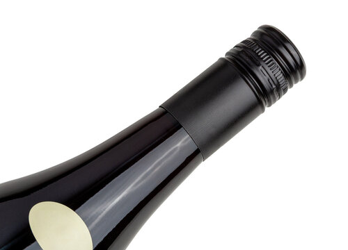 Dark Wine Bottle Neck with Black Screw Cap isolated on a white background