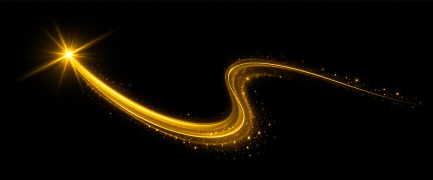 Golden glowing sparkle PNG overlay with radiant star and sweeping luminous trail