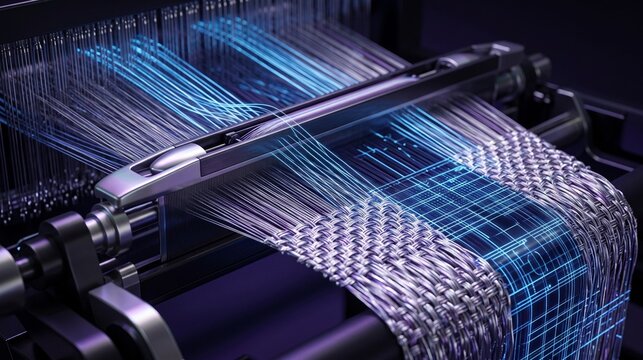 Textile weaving machine with blue threads
