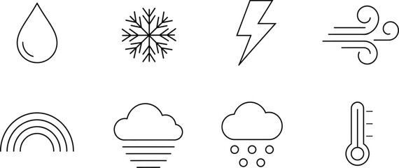 Obraz premium Set of weather icons including rain snowflake lightning wind rainbow cloud and thermometer