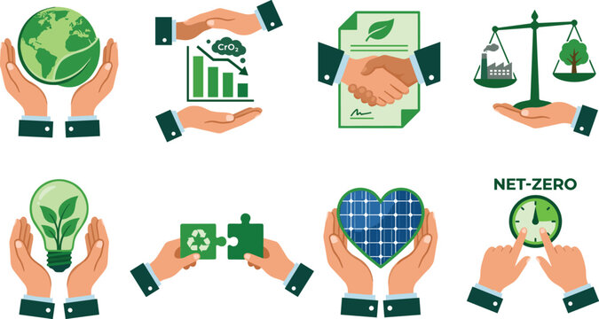 Environmental Sustainability and Green Energy Concept Illustration Set