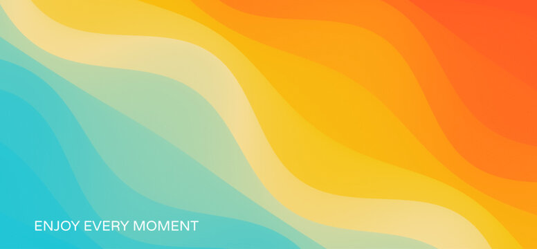 Enjoy every moment. Wave of ocean on the sandy beach. Nature background. Modern screen design for mobile app and web. Summer vector illustration. 