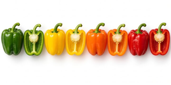 Vitamin C rich bell peppers in green, yellow, orange and red