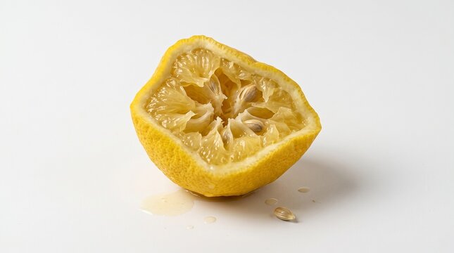 Squeezed lemon white background