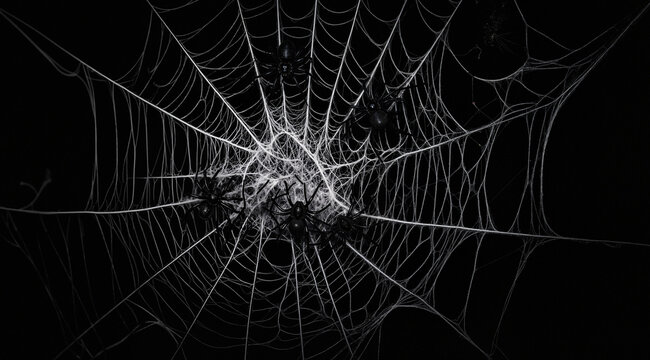Halloween creepy cobweb spiders web with a black background
