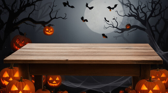 Empty wooden table - Halloween background

