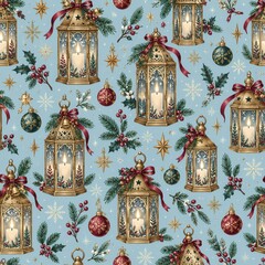 Obraz premium Festive Lanterns and Ornaments Pattern