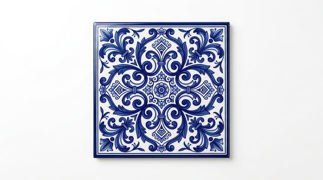 Italian pattern Mediterranean porcelain pottery tile with traditional Spain and Portuguese decor in navy blue