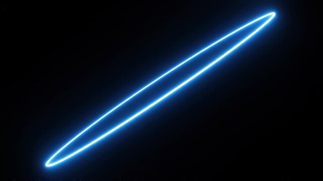 Blue neon ellipse rotating and stretching against black background with subtle motion
