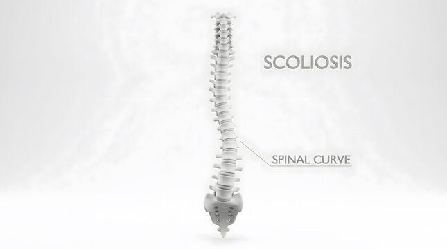 Medical 3D illustration showing scoliosis and abnormal spinal curve