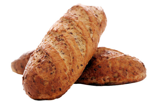 Whole grain baguette bread loaves, artisan bakery transparent PNG
