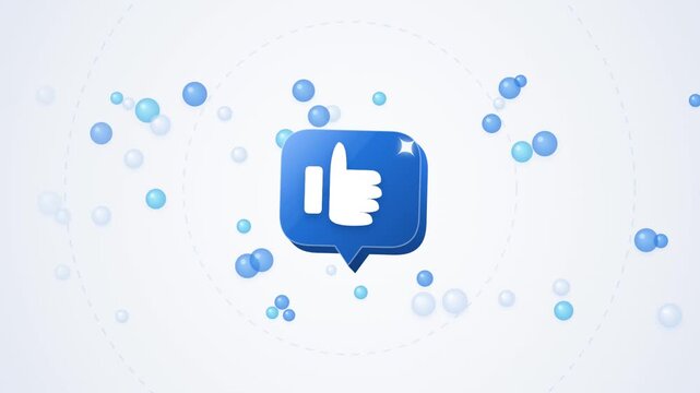 Social media like button animation with floating bubbles and positive feedback concept thumb