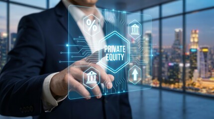 Obraz premium Private equity investment business concept with technology internet interface.
