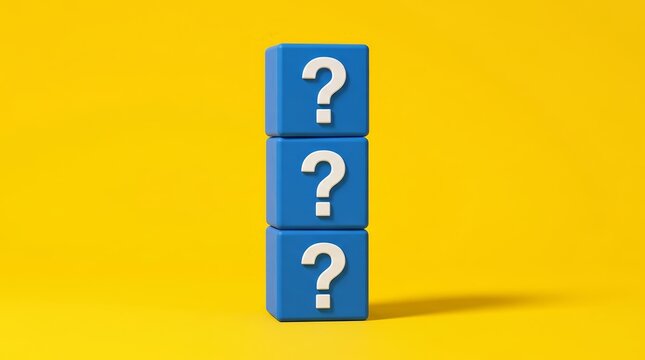 Blue blocks with question marks representing uncertainty and riddles.