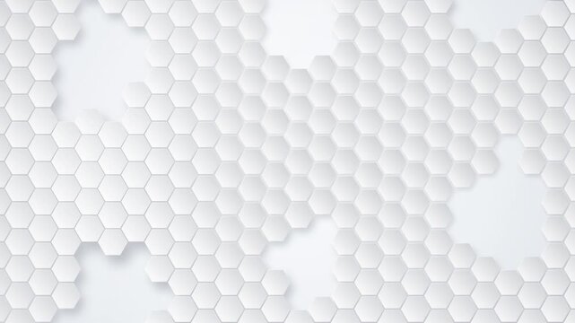 White hexagon pattern background, abstract geometric 3D motion, minimalist tech texture, clean corporate seamless loopable animation
