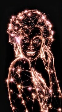 Digital Constellation Portrait, Elegant Woman, Retro-Futuristic Glow