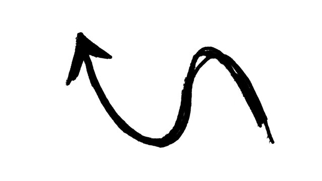 Squiggly Arrow Doodle, Hand Drawn Black Outline Sketch of a Curved Upward Arrow, Simple Marker Line Art Illustration