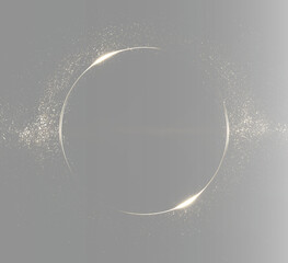Abstract golden eclipse ring with glittering dust on black background, luxury solar flare circle overlay, gold crescent rim pattern, realistic solar particle eclipse design PNG © Creative Lab