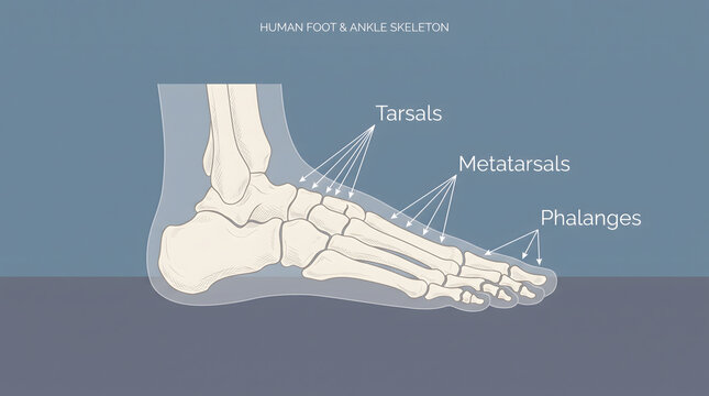 Diagram of human foot and ankle skeleton highlighting main bone groups