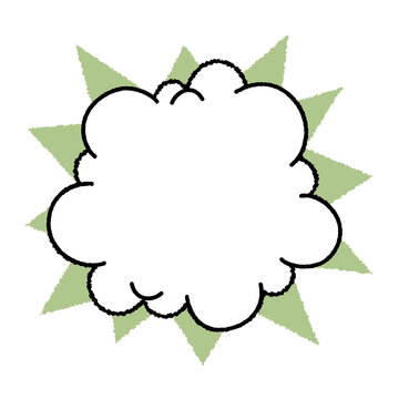Comic starburst frame speech bubble with cloud shape over green burst background. Outline speech bubble suitable for stickers, posters or comic layouts
