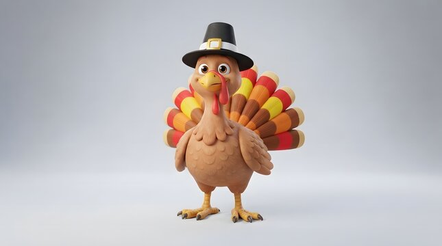 A charming cartoon turkey wearing a top hat for the thanksgiving holiday
