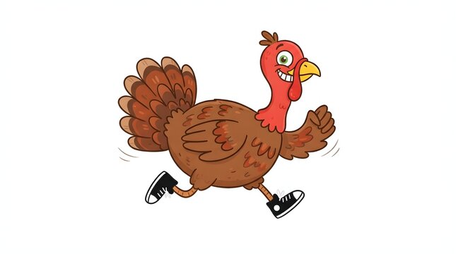 A charming cartoon turkey running quickly perfect for thanksgiving celebrations and fall designs