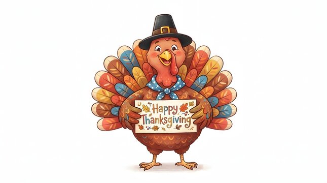 A festive and charming cartoon turkey wishing everyone a happy thanksgiving day