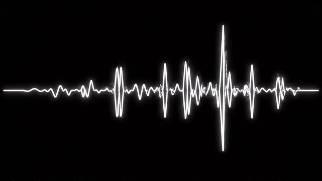 Sound wave graphs evolving on black background with cinematic motion and selective focus