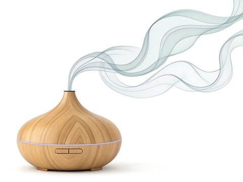 Essential oil diffuser releasing aromatic steam at home