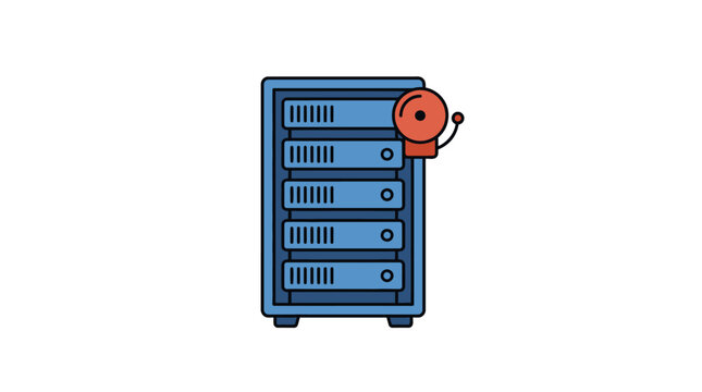 Creative of a Blue Server Rack with Red Reel Tape Storage Device Attached with high quality professional line art symbols for modern creative design and digital branding projects