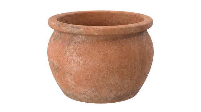Rustic terracotta flower pot, weathered clay planter for garden decor, vintage earthenware ceramic vessel for indoor plants isolated PNG with Transparent Background