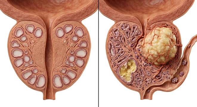Healthy vs Prostate Cancer &ndash; Prostate Cancer Medical Pathology Illustration 1